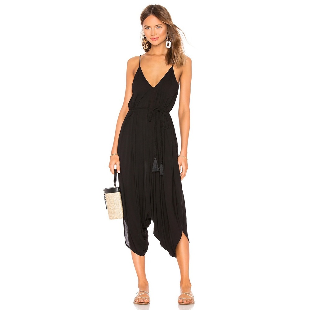 Indah Jumpsuit Women M Black Revolve All In One Harem Boho Drape V-Neck Strappy